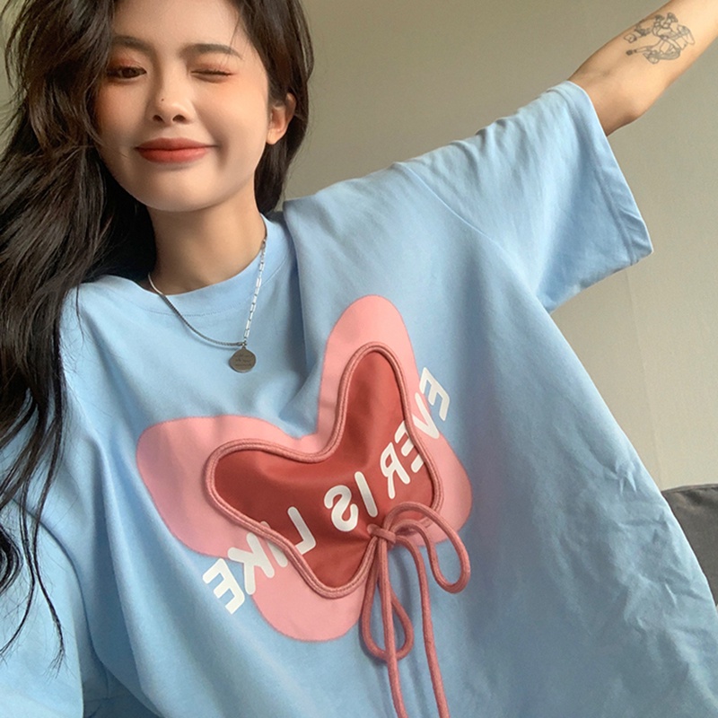 IELGYÁo Thun Tay Ngắn In Hình Dễ Thương Phong Cách Hàn Quốc Thời Trang Cho Nữ