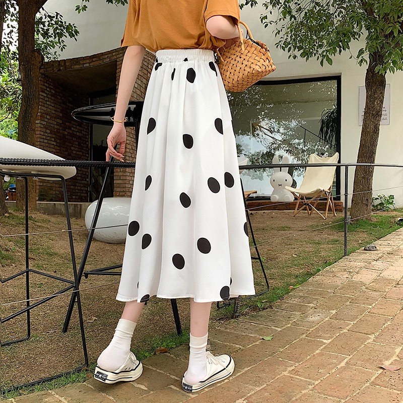 SUXI Chân Váy Chữ A Lưng Cao Họa Tiết Chấm Bi Thời Trang Cho Nữ