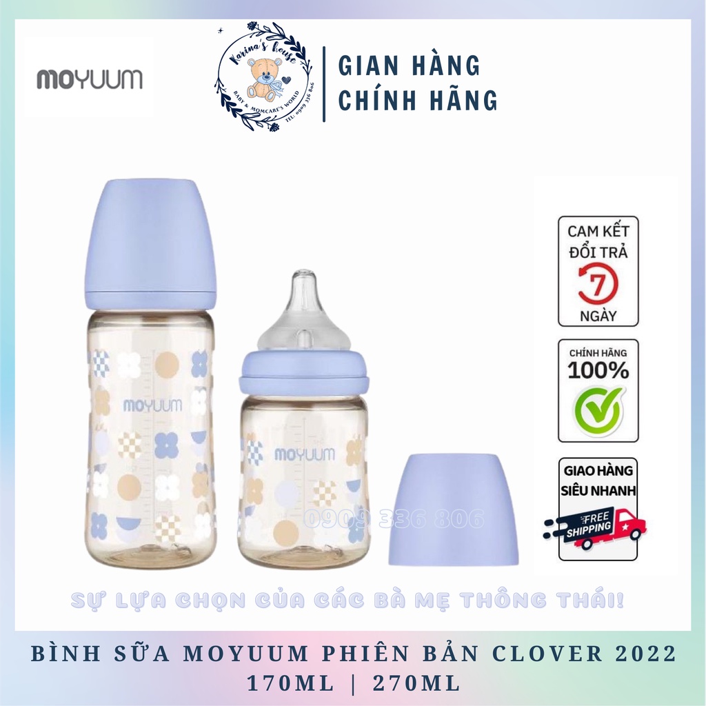 [Sẵn] Bình sữa Moyuum tím Clover PPSU 170ml/270ml mẫu mới 2022