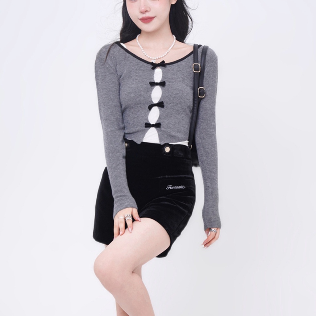 SUXI Áo Croptop Dệt Kim Tay Dài Dáng Ôm Thiết Kế Đơn Giản Thời Trang Mùa Xuân Mới Cho Nữ