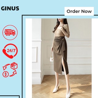 Chân váy bút chì xẻ tà, chân váy chữ a eo thắt nơ phong cách hàn quốc