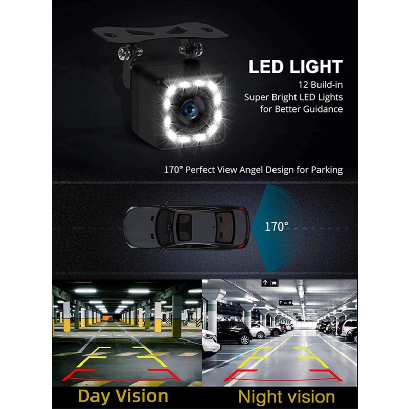 Camera Lùi Xe CCD 12Led Chống Thấm Nước Quay 170 Độ HD
