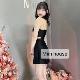 Váy 2 dây xích gấm khoét eo