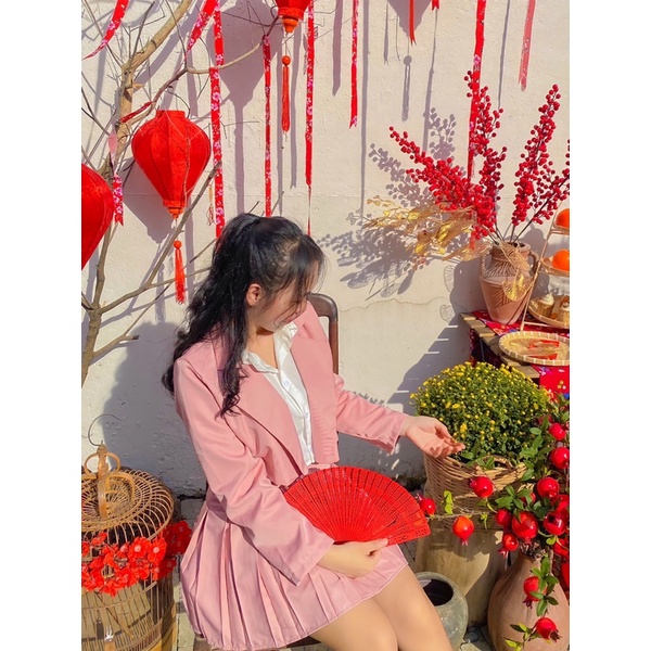 SET VEST HỒNG KÈM ÁO SƠ MI