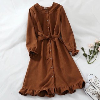 [ORDER] Váy dài tay thắt eo Hàn Quốc