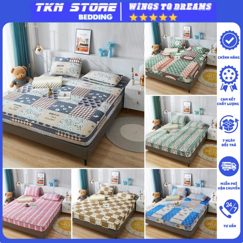 Chiếu điều hoà bo chun cao su 5D Tencel Latex loại 1 dày dặn, Chiếu cao su bọc đệm mẫu mới 2023 (tặng kèm 2 vỏ gối đầu)