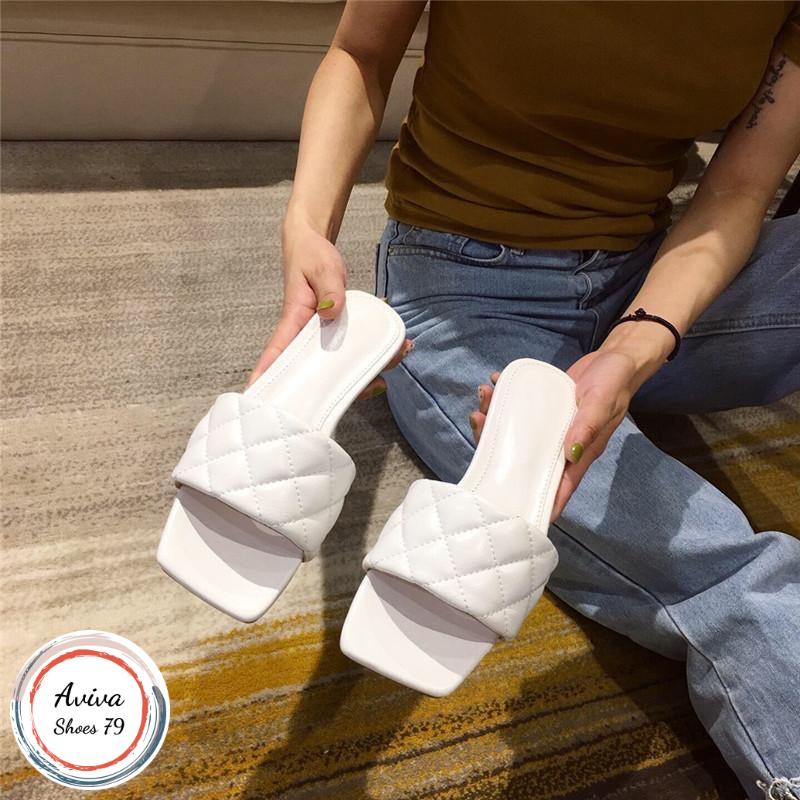 Dép bản caro quai ngang đế bệt chất xịn da mờ xinh xắn