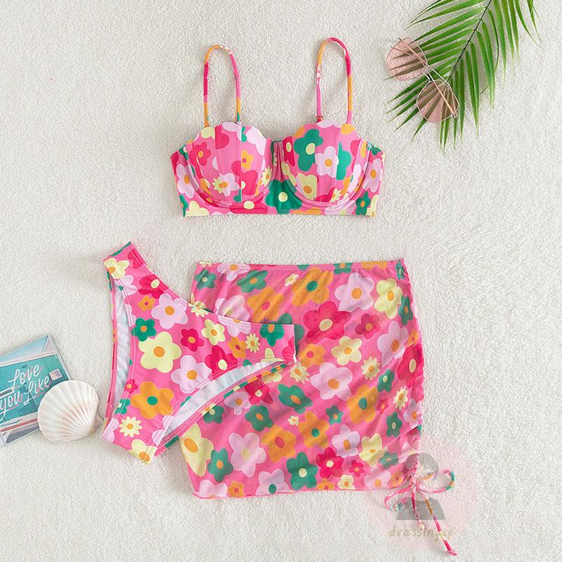 Bộ Đồ Bơi Hai Mảnh Co Giãn Nâng Ngực Họa Tiết Hoa Cho Nữ