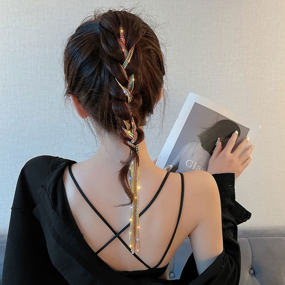 Kẹp Tóc Dạng Chuỗi Xích Đính Đá Nhiều Màu Sang Trọng Cho Nữ