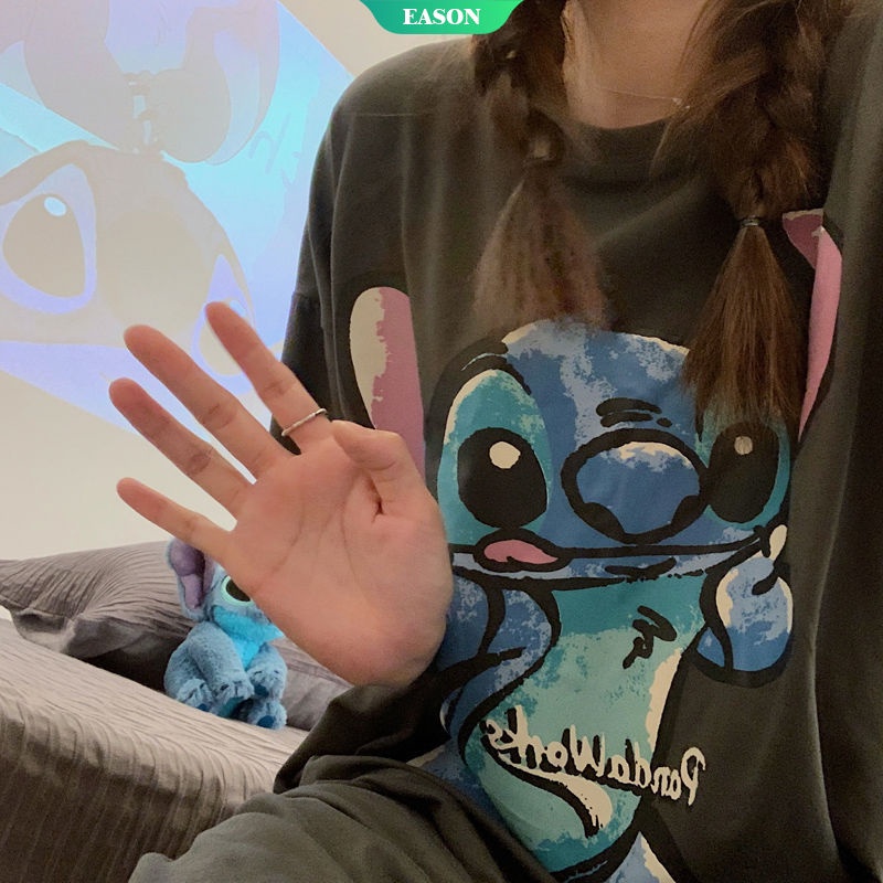 Đầm Ngủ Tay Ngắn Dáng Rộng In Hoạt Hình Stitch Nhật Bản Thời Trang Mùa Hè 2023