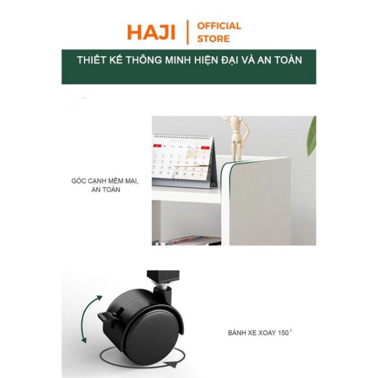 Kệ sách gỗ thông minh thương hiệu HAJI nhiều ngăn có bánh xe tiện dụng kệ sách trang trí A173
