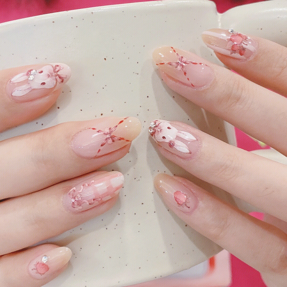 1 Miếng Dán Móng Tay Tự Dính Hình Thỏ Bunny Dễ Thương