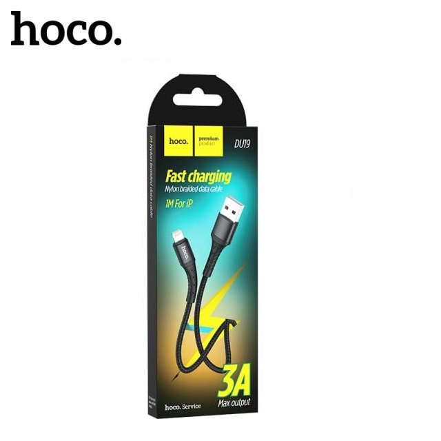 Cáp sạc và truyền dữ liệu Hoco DU19 USB dành cho IP10/11/12 hỗ trợ sạc 3A dây dù chống đứt dài 100cm ( Màu Đen)