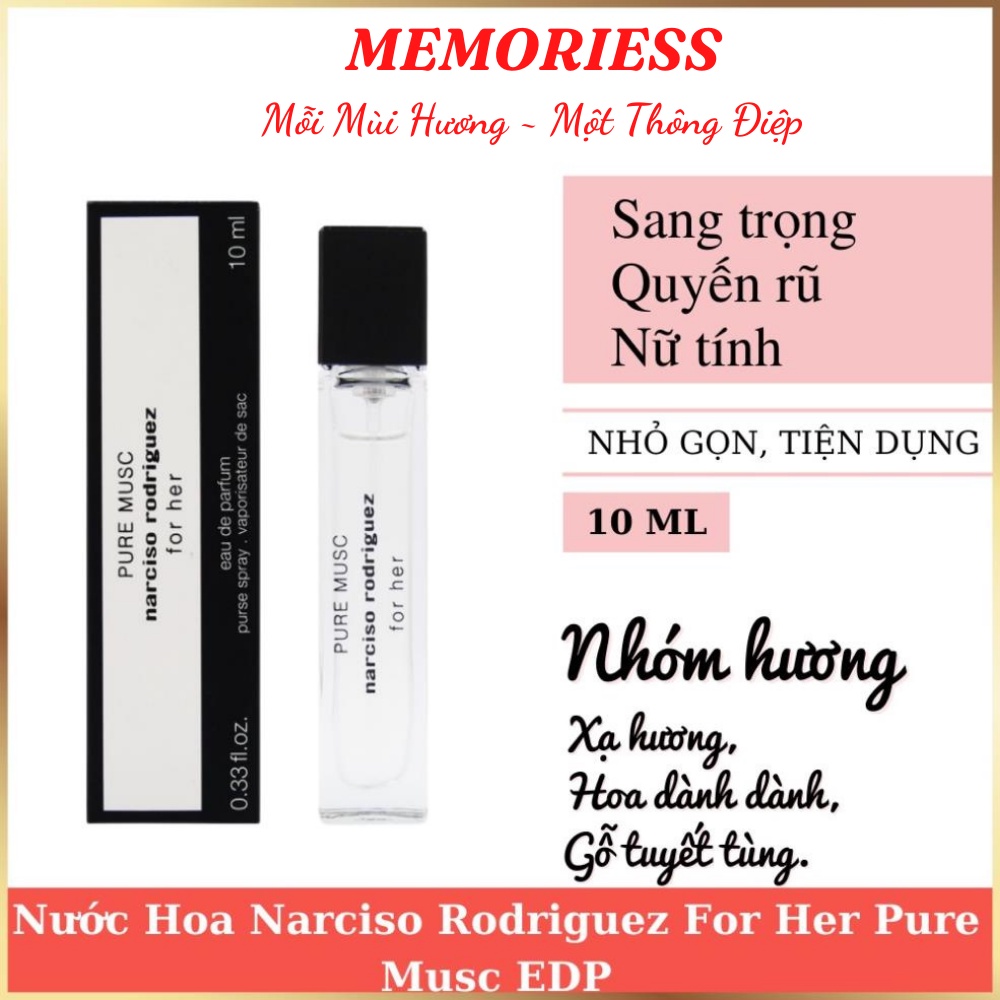 [CHÍNH HÃNG] Mẫu Thử 10ml Nước Hoa Nữ Nar Trắng Narciso Rodriguez For Her Pure Musc Chiết . | BigBuy360 - bigbuy360.vn