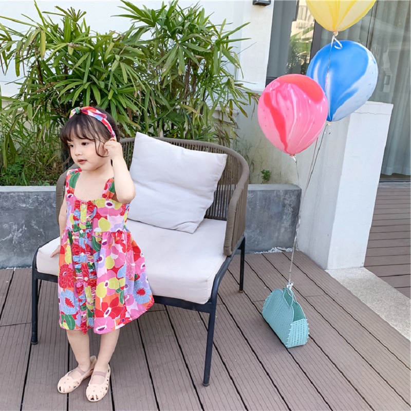 Đầm đi biển IQ ANGEL phong cách Hawaii thời trang mùa hè cho bé gái 3-8 tuổi