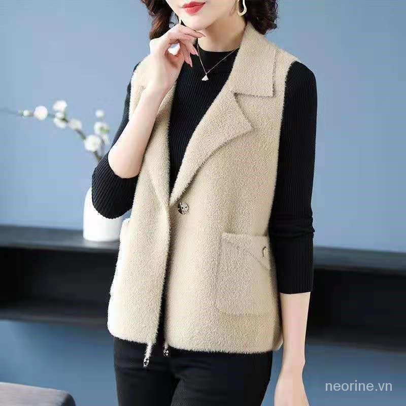 Áo gile mặc ngoài mẫu mới cho nữ áo gile không tay TRUNG NIÊN rộng rãi giả chồn cho mẹ 2023 dễ phối nhung Xuân Thu