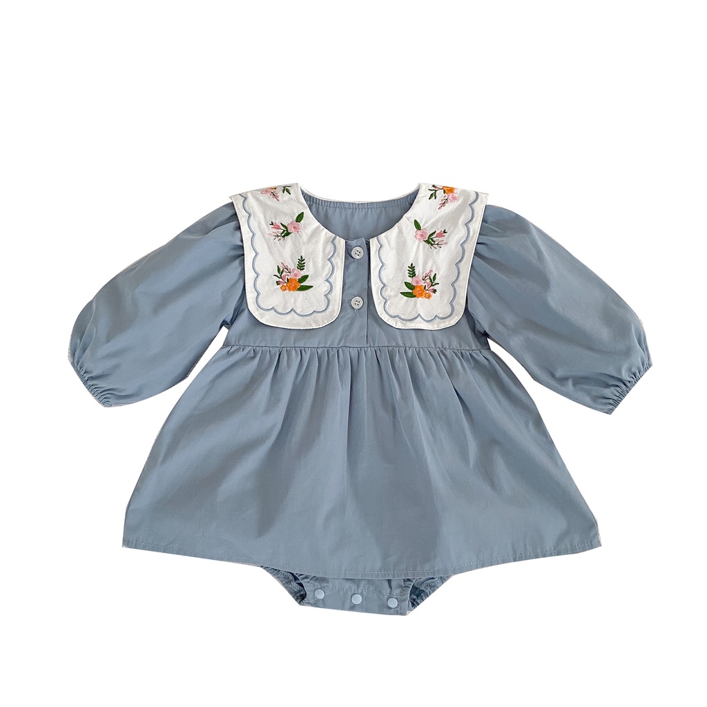 Đầm cotton Trơn Thêu Họa Tiết Phong Cách Hàn Quốc Xinh Xắn Dành Cho Bé Gái