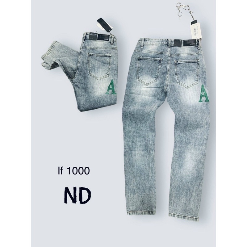 Quần bò nam amiri cao cấp xanh rách gối chất liệu co dãn.