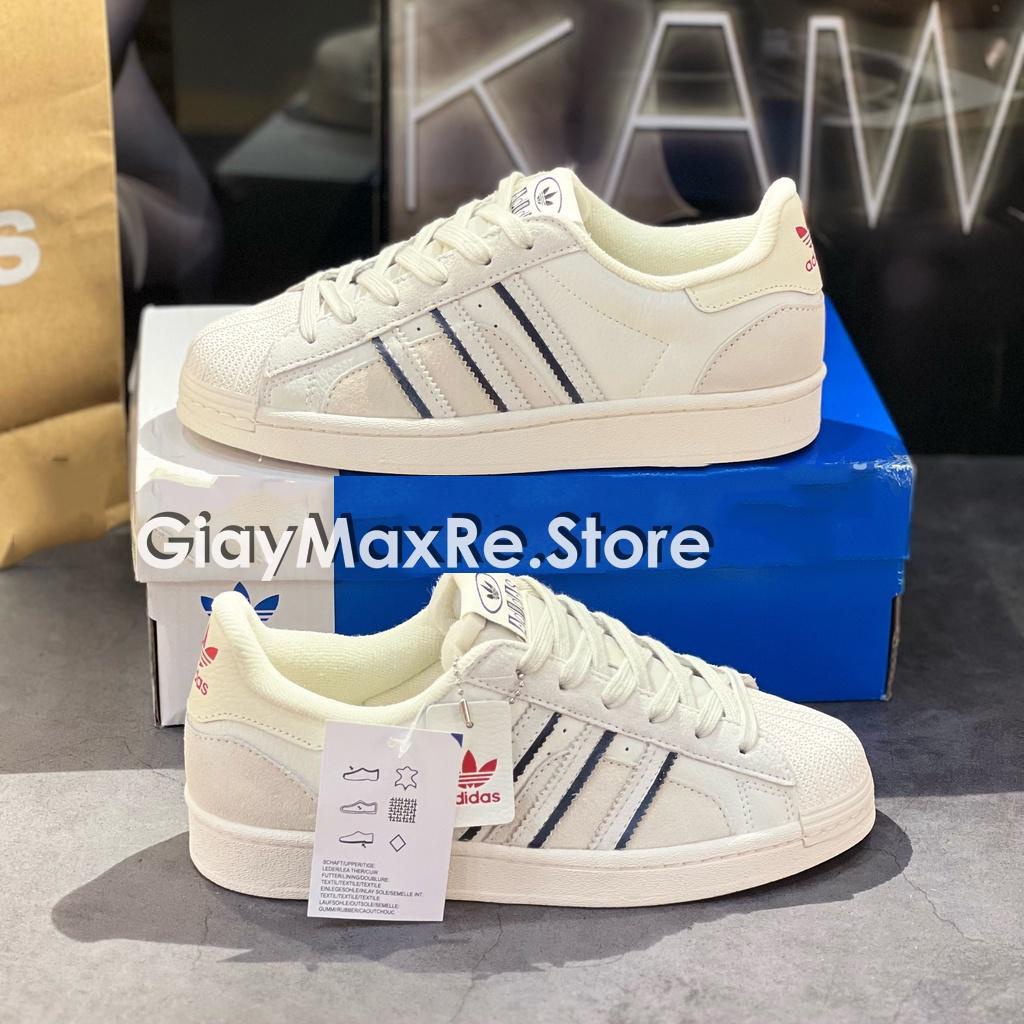 Giày Thể Thao Adida's Sò Trắng Da Lộn Hàng SC Mẫu Mới 2022, Giày Superstar Cloud White Mũi Sò Xám Da Lộn Full Box