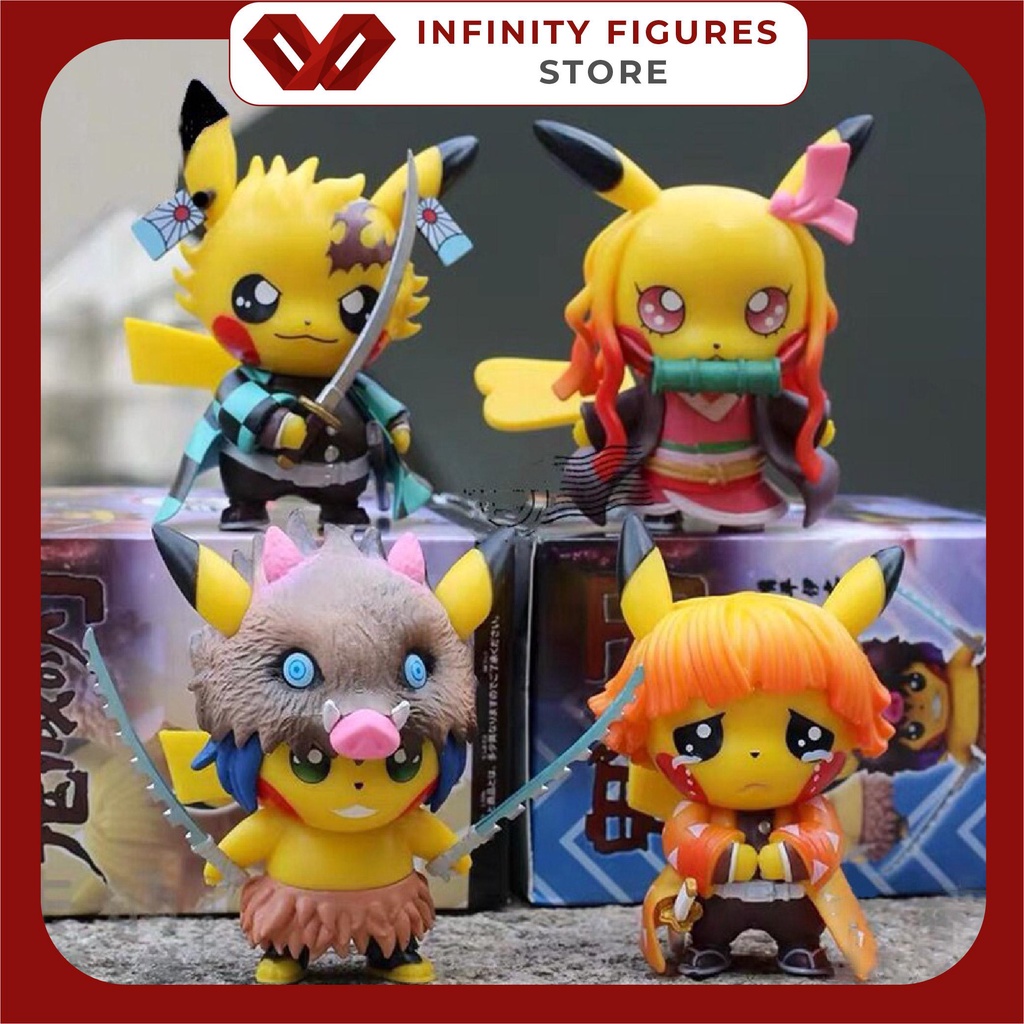 Mô hình Pokemon Pikachu cosplay kimetsu no yaiba đáng yêu dễ Mô hình Pikachu cosplay thanh gươm diệt quỷ siêu đáng yêu,
