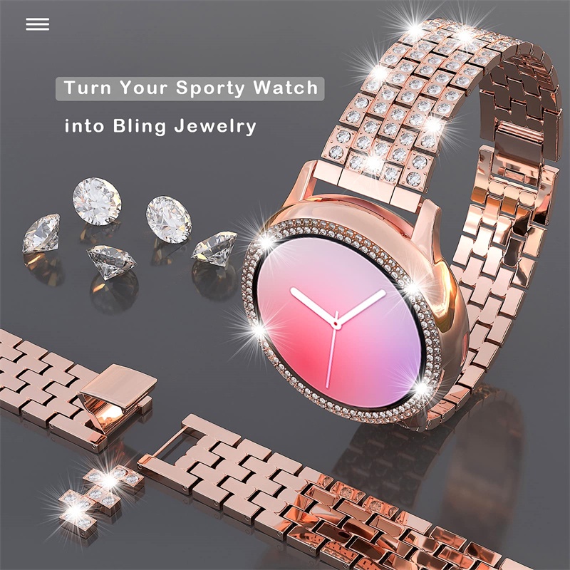 Dây Đeo Đồng Hồ Bằng Thép Không Gỉ Đính Kim Cương Giả Cho samsung galaxy watch active 2 40mm 44mm Ốp