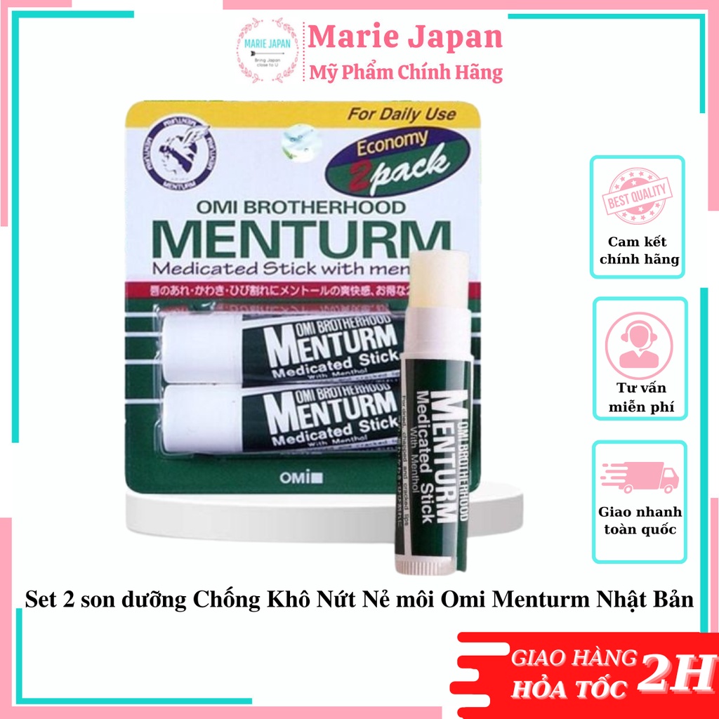 Set 2 son dưỡng môi Omi Menturm Medicated Stick chống khô môi nứt nẻ Nhật Bản