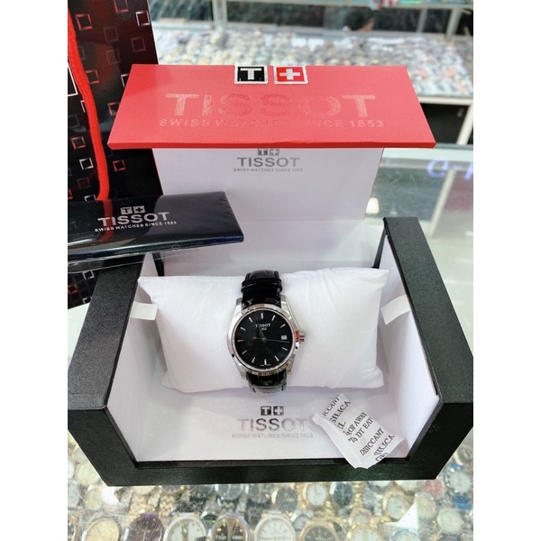 Đồng hồ Tissot nữ dây da gồ màu đen mặt đen cao cấp Tissot 1853 mặt tròn siz 32mm máy pin nhật