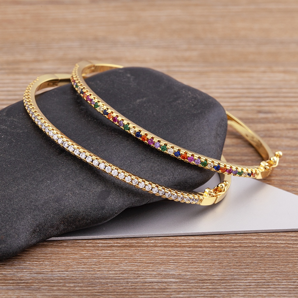 Vòng Tay Mỏng Đính Đá Zirconia Nhiều Màu Sắc Chất Lượng Cao Cho Nữ
