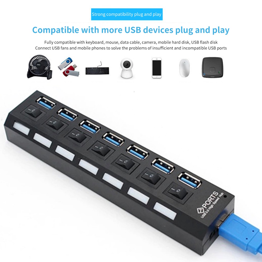 Bộ Chia 7 Cổng USB 3.0 Họa Tiết Hoa Hướng Dương Kèm Công Tắc Tiện Dụng Cho Máy Tính