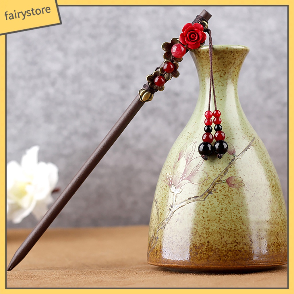 Trâm Cài Tóc Bằng Gỗ Đính Tua Rua Phong Cách Trung Hoa Cổ Điển Trang Trí Tóc Cho Nữ [Fairy1]