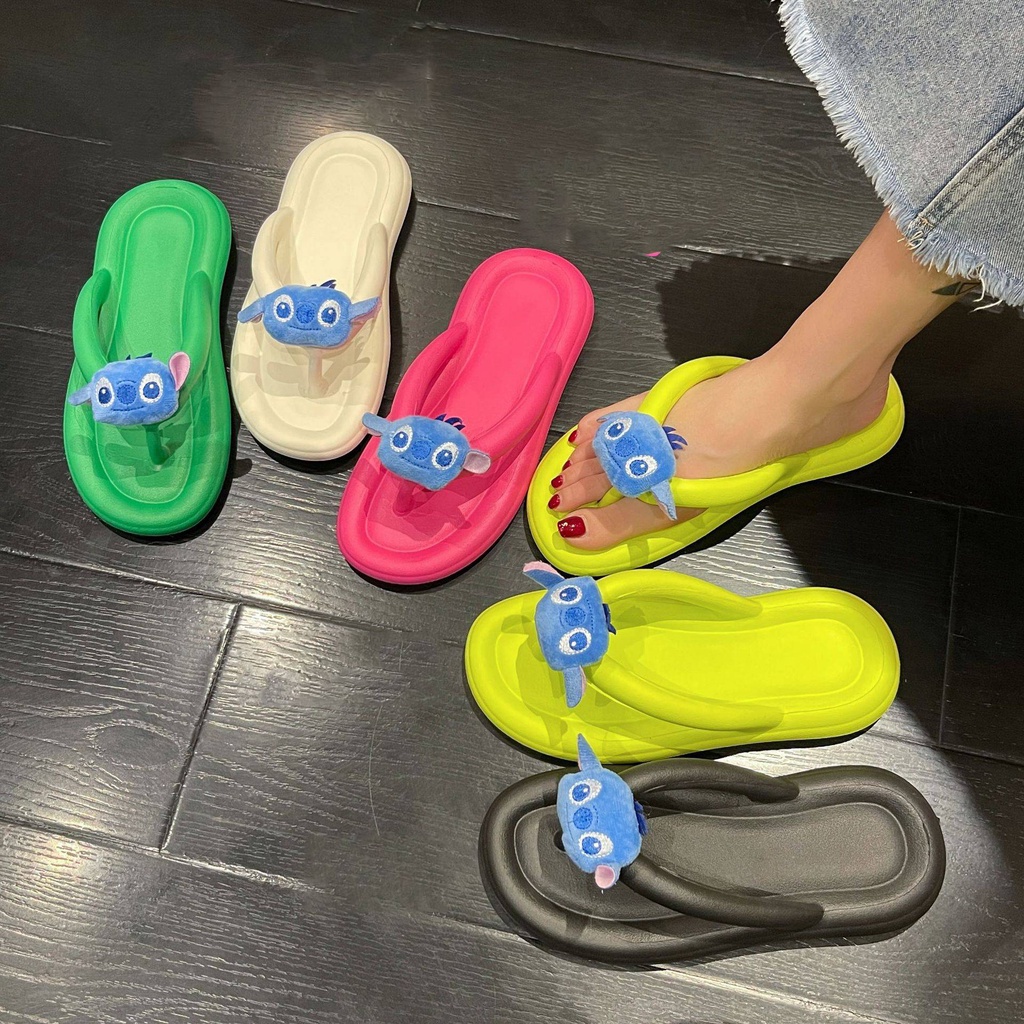 Dép Xỏ Ngón Đi Trong Nhà Chống Trượt Họa Tiết Hoạt Hình Stitch Dễ Thương Cho Bé