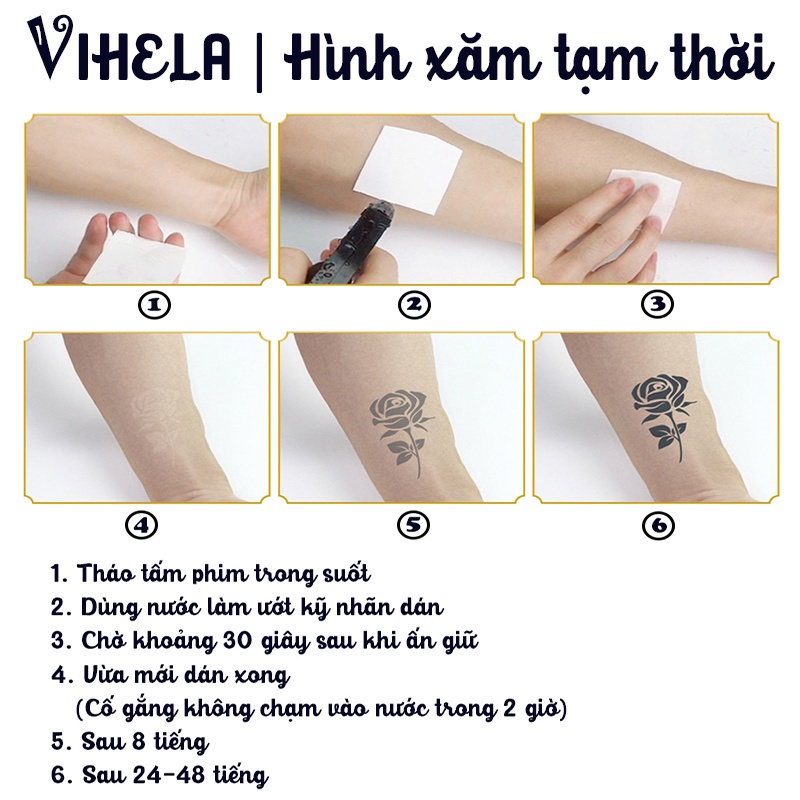 Hình xăm dán tạm thời giữ lâu đến 15 ngày chống thấm nước 6x10cm VIHELA MX 001-050