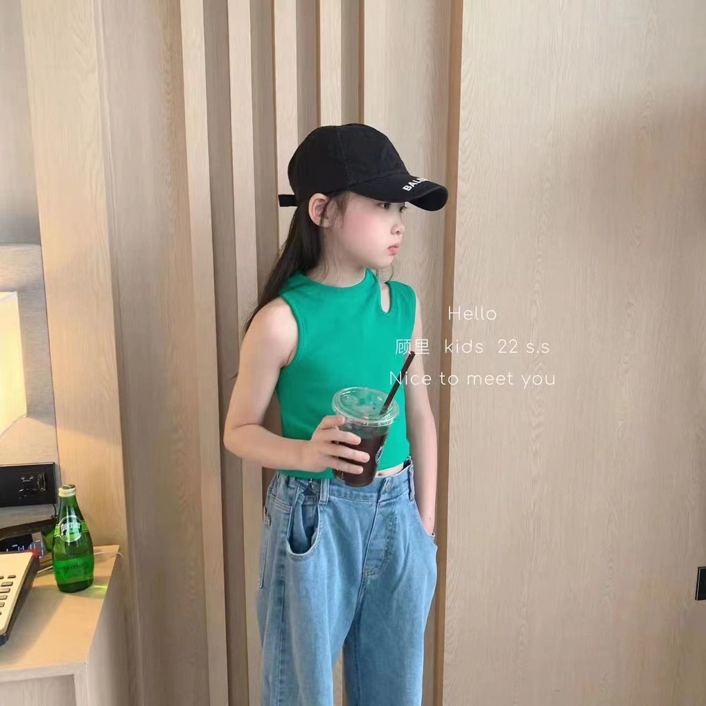 Áo Tank Top Sát Nách Màu Trơn Chất Liệu Cotton Thời Trang Mùa Hè Cho Bé Gái