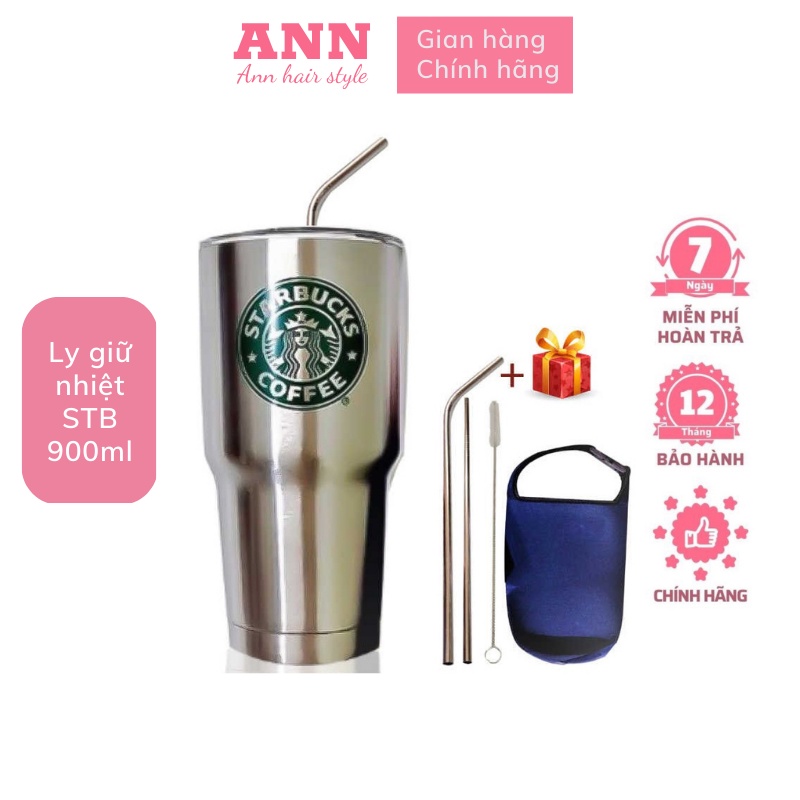 Ly Giữ Nhiệt Made In Thái Lan 900ml - Tặng Kèm Ống Hút Inox, Túi Giữ Nhiệt, Nắp Chống Tràn, Cọ Rửa Bình [HÀNG CHUẨN]