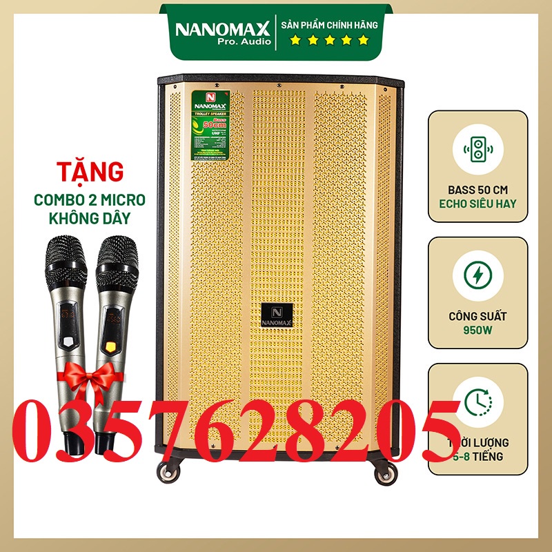 Loa Kéo Karaoke Nanomax Bluetooth SK-1801 Bass 50 Tặng 2 Mic Đọc Được Usb Thẻ Nhớ Công Suất 950w Có Bánh Xe Cao cấp