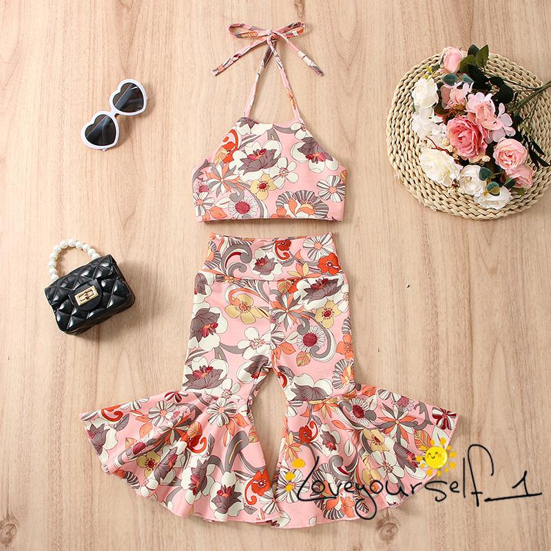 Bộ Áo Hai Dây In Hoa + Quần Ống Loe Thời Trang Mùa Hè Cho Bé B930G