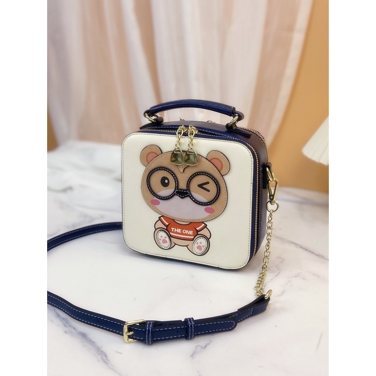 Túi Xách Đeo Vai Hình Vuông Cỡ Nhỏ Phối Dây Xích Dễ Thương Xinh Xắn