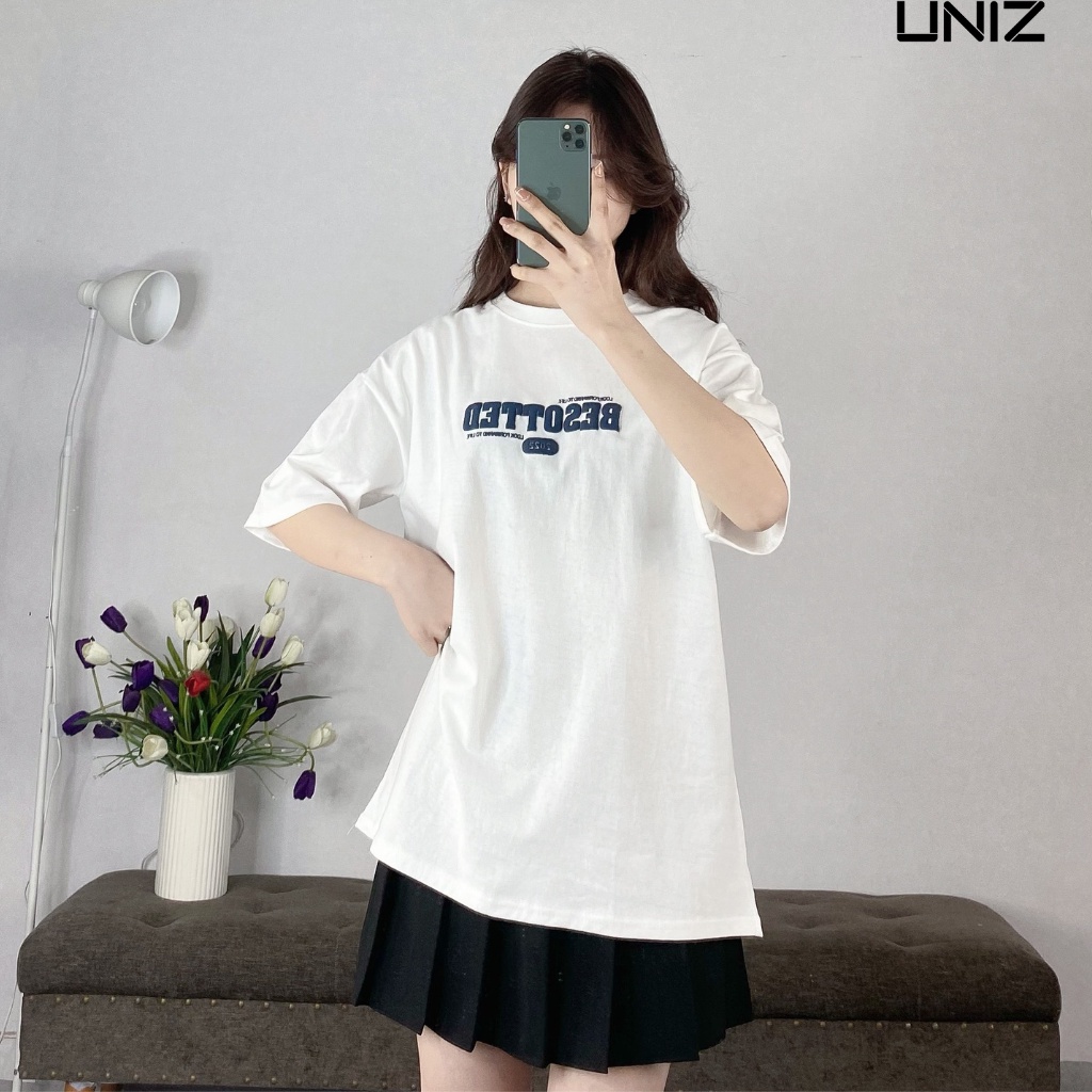 Áo phông in nổi chữ BESOTTED from rộng , dài UNIZ - AophongBESOTTED86073