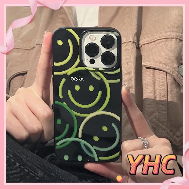 Ốp lưng phone Khuôn mặt mỉm cười màu xanh lá cây màu đen cao cấp iPhone 6 / 6S / 6splus / se / 7 / 7plus / 8 / 8plus / X / xs / xsmax / 11 / 12 / 13 / 14-506