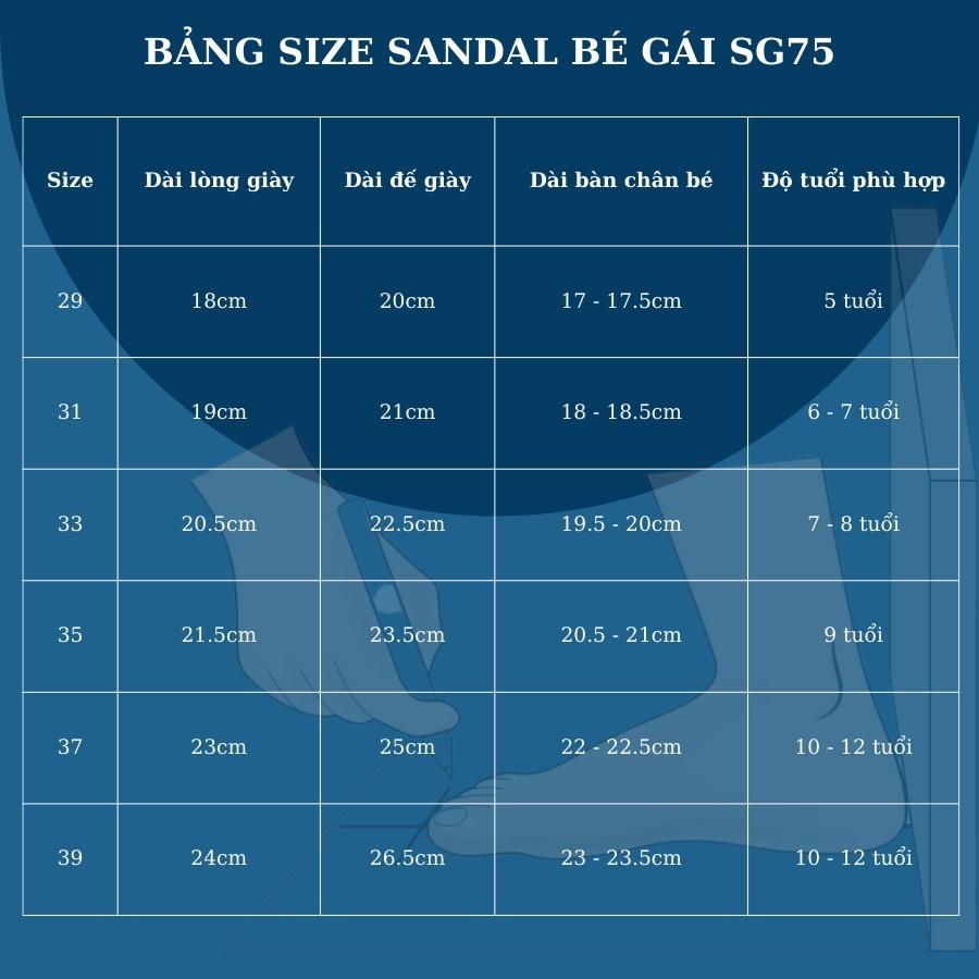 Dép sandal bé gái 5 - 12 tuổi siêu nhẹ quai dán tiện dụng phong cách Hàn Quốc đi học đi chơi SG75