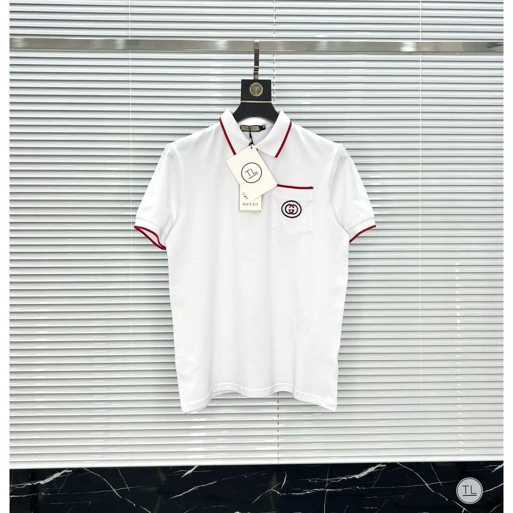 Áo POLO Phối Cổ Bẻ Sọc Viền Đỏ GUUCI Đơn Giản Bassic, Cotton Trơn Dệt Kim Mềm Mịn