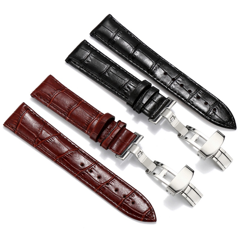 Dây Đeo Đồng Hồ Bằng Da Thật Nhiều Màu Sắc Có Khóa Gài 16mm 18mm 19mm 20mm 21mm 22mm 24mm