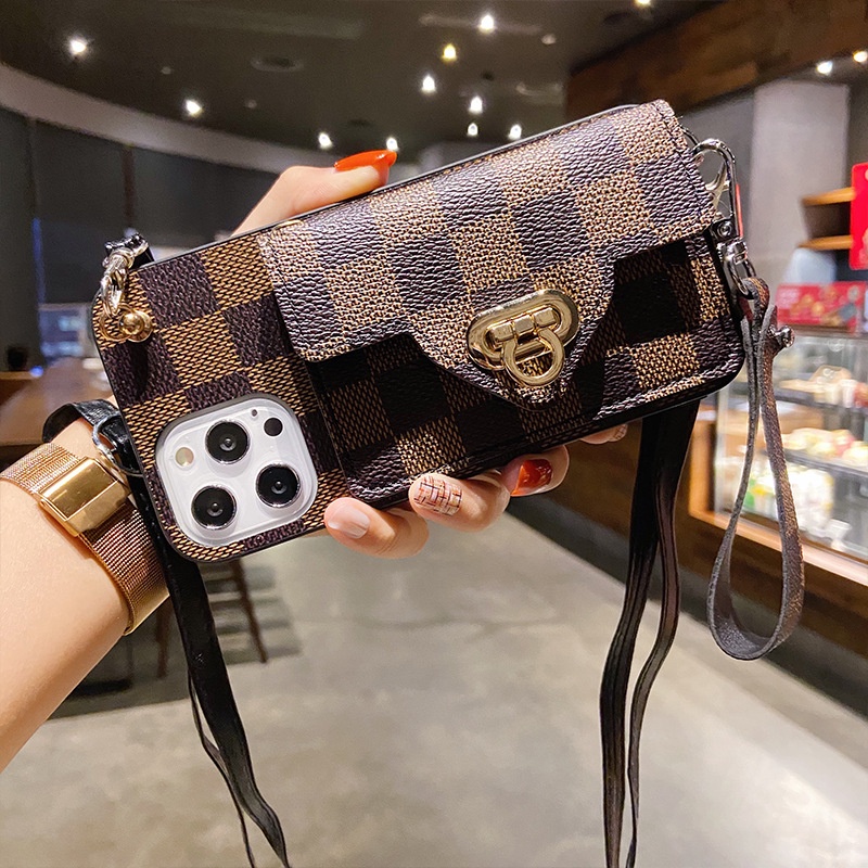 Ốp Điện Thoại Da Dạng Ví Đeo Chéo Mini Có Khóa Cài Và Dây Xích Đeo Chéo Cho iphone 12Promax XS XR 8 7plus 12