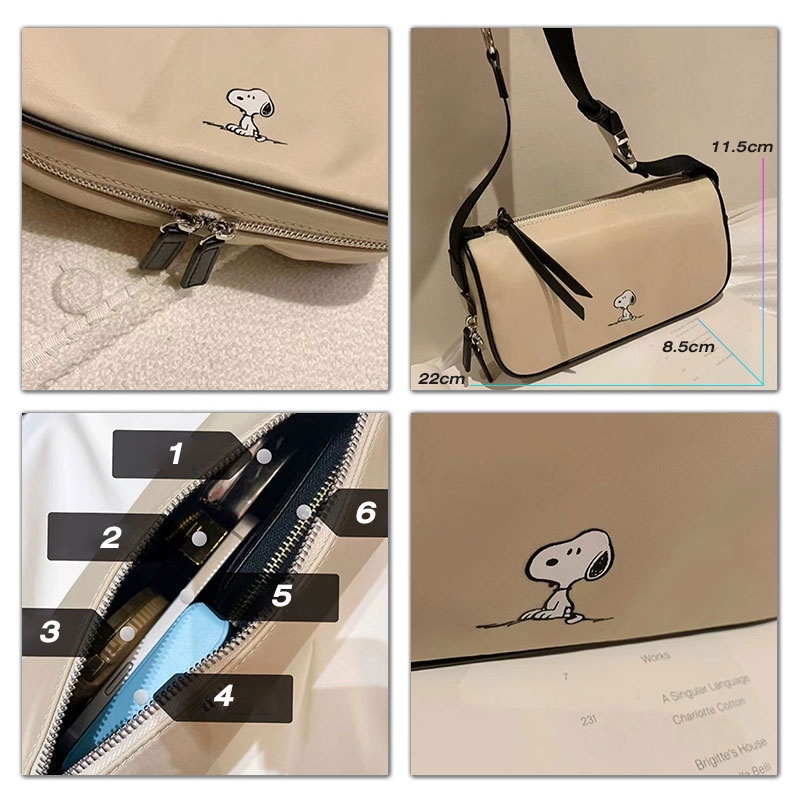 MISCHA Túi Đeo Chéo Vai Bằng nylon Màu Trơn In Hình Snoopy Thời Trang
