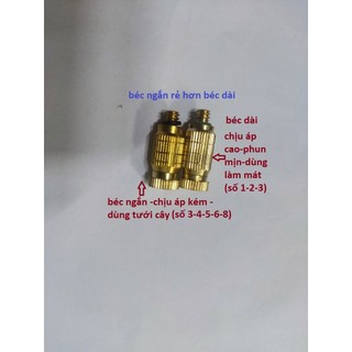 1 bộ Béc phun sương bằng đồng số 3-4-5-6-8 Loại đầu ngắn kèm Chân nối ống phi 8