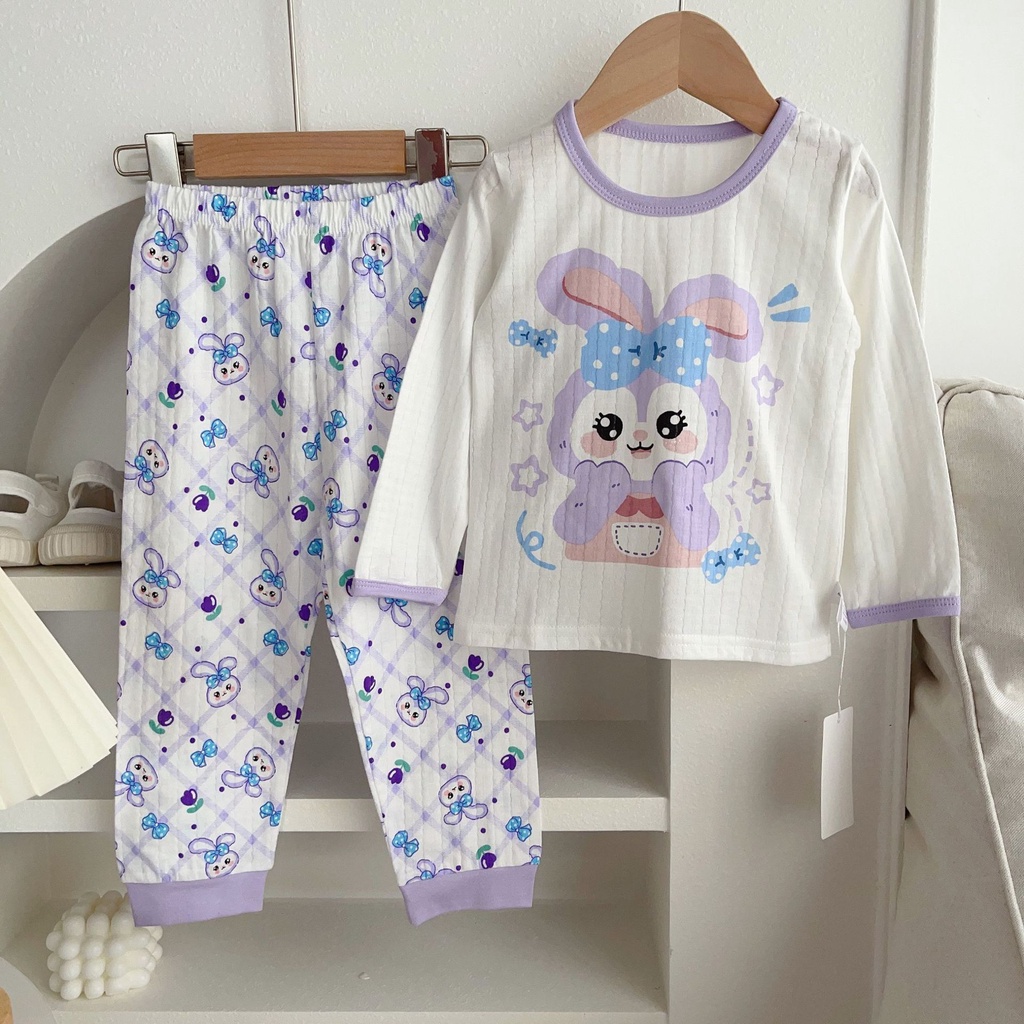 Bộ Đồ Ngủ Tay Dài Chất Liệu Cotton Thoáng Khí In Họa Tiết Hoạt Hình Dễ Thương Thời Trang 2023 Cho Bé