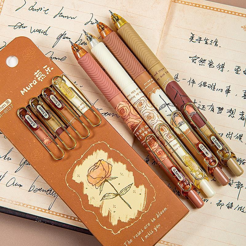 Bút ge vintage B73  mực đen Hoa hồng Rose bút viết nét 0.5mm, viết dễ bâm thương cài kim loại