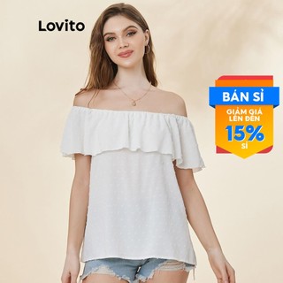 Áo kiểu Lovito thường ngày trơn viền ren hở vai tay ngắn L19D419 (màu trắng)