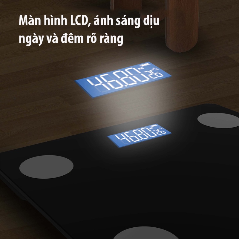 Cân Điện Tử Sức Khỏe Thông Minh Bluetoooth, Cân Bluetooth Phân Tích Chỉ Số Cơ Thể Màn Hình Hiển Thị LCD