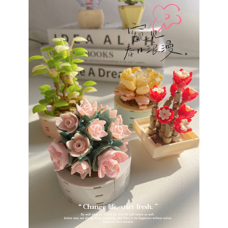 Bộ Đồ Chơi Lắp Ráp Đồ trang trí DIY AnAn Chậu Hoa Sen Đá cây mini cute đáng yêu dễ lắp